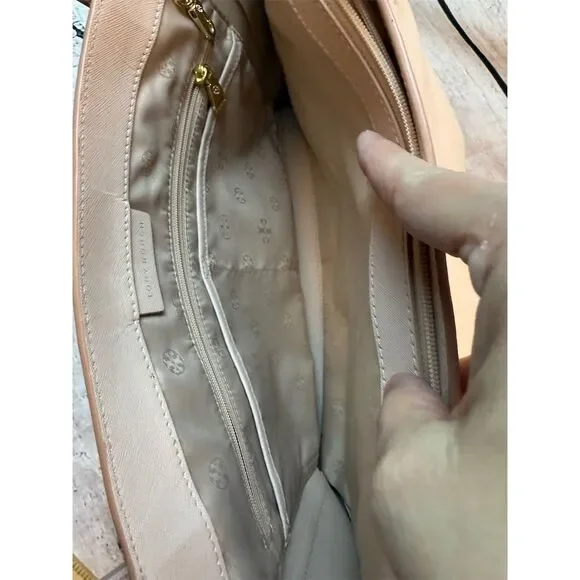 Tory Burch Women's Light Beige Leather Tote Bag Casual Saffaino Blush beautiful - Picture 3 of 14